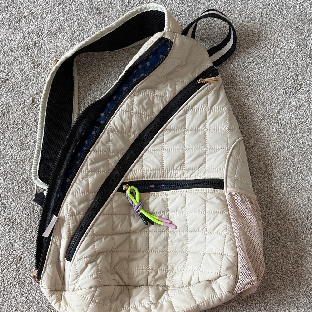 Pickleball Shiraleah Quilted Sling Backpack with Black Trim and Neon Accents